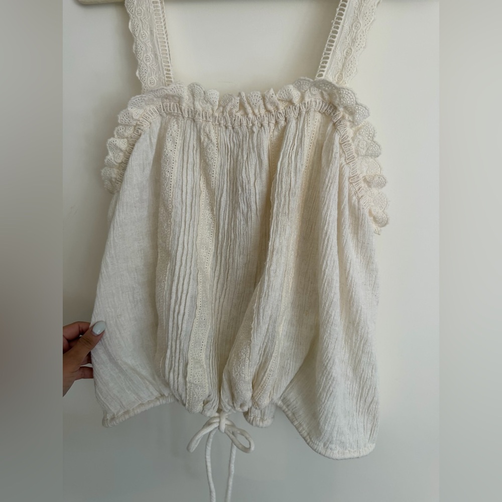 Free People Cream Lace-Trim because of you Drawstring Cami size Large - Picture 6 of 7